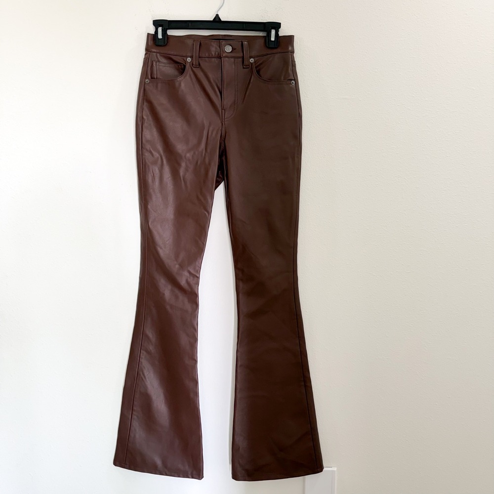 Veronica Beard Carson Flare 70s Bootcut High Rise Leather Boho Brown Pants 26 - Picture 2 of 6